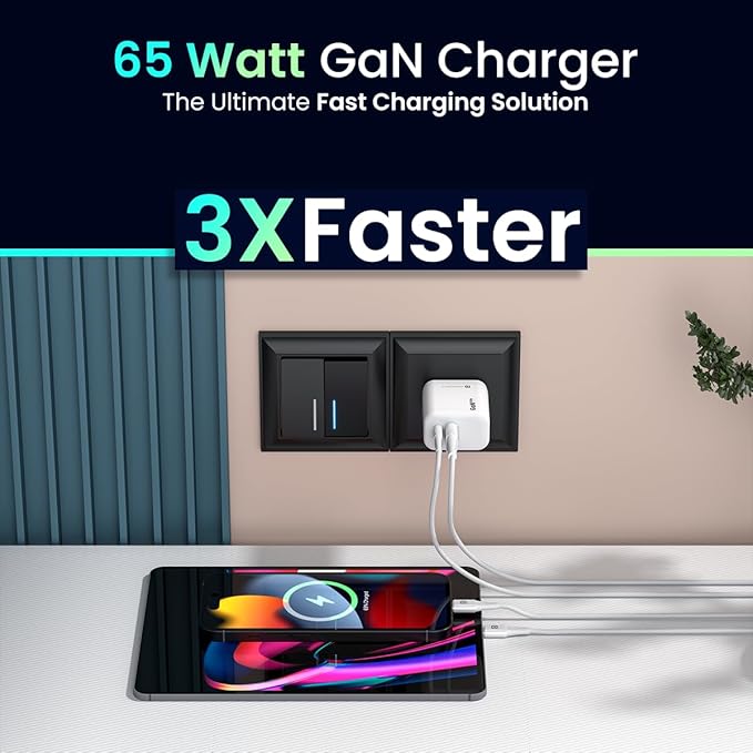 Portronics Adapto 65X 65 W Dual Ports Outputs GaN Fast PD Charger Comes with 100 W Type C to Type C Fast Charging Cable,Compatible with Laptop,MacBook,iPhone 8 and Above,Tablet (White)