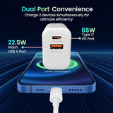 Portronics Adapto 65X 65 W Dual Ports Outputs GaN Fast PD Charger Comes with 100 W Type C to Type C Fast Charging Cable,Compatible with Laptop,MacBook,iPhone 8 and Above,Tablet (White)