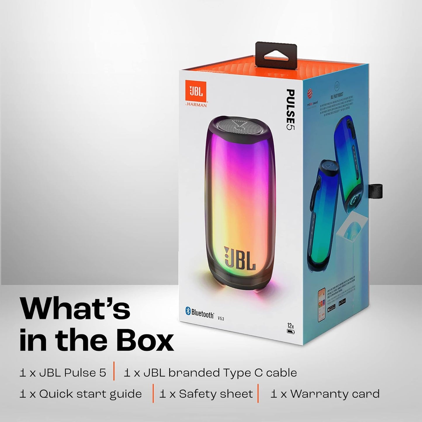 JBL Pulse 5, Wireless Portable Bluetooth Speaker, 40 Watt, Customized 360° Lightshow Portable App, Pro Sound, Deep Bass, 12 Hours Playtime, PartyBoost, IP67 Waterproof & Dustproof (Black) - CarrotKart | India's first Open Box ecommerce platform