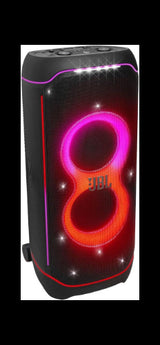 JBL PartyBox 310 portable speaker with LED lights on a black background