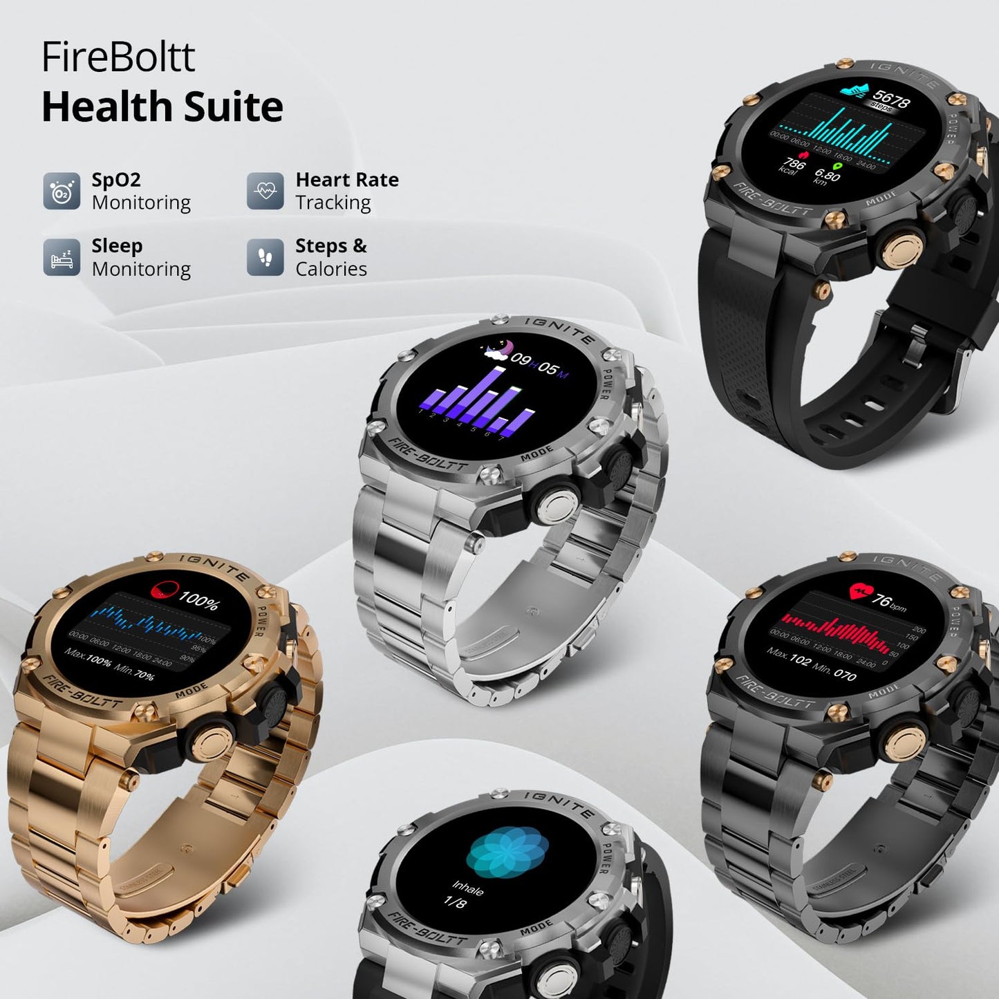 Fire-Boltt Assault Smartwatch – 1.5" HD Display, Bluetooth Calling, 600mAh Battery, Compass, Heart Rate & SpO2 Monitoring, 7-10 Days Battery Life, Heavy Metal Sports Design