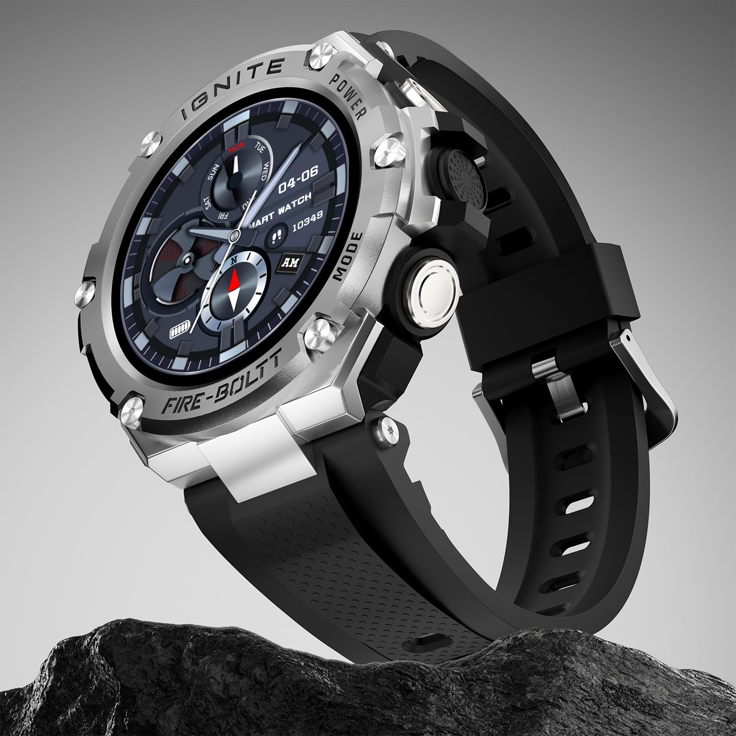 Fire-Boltt Assault Smartwatch – 1.5" HD Display, Bluetooth Calling, 600mAh Battery, Compass, Heart Rate & SpO2 Monitoring, 7-10 Days Battery Life, Heavy Metal Sports Design