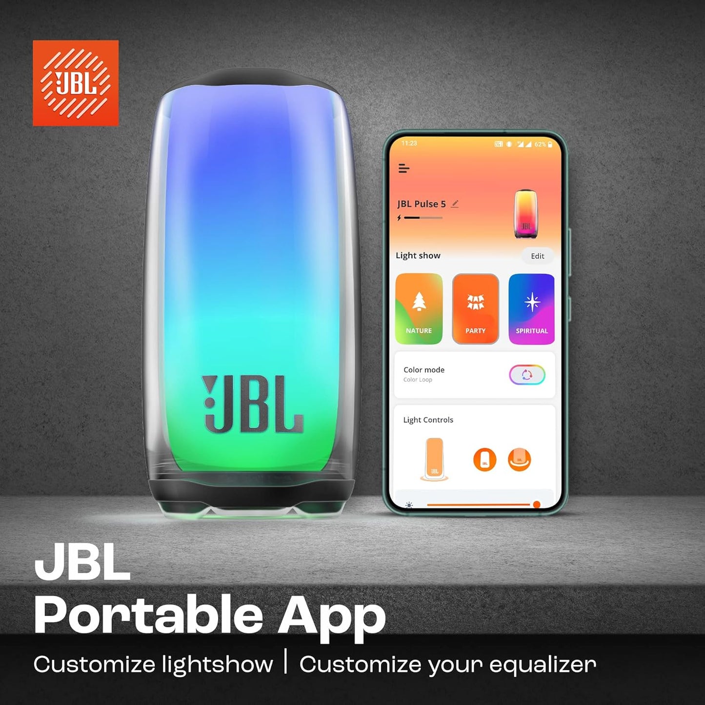 JBL Pulse 5, Wireless Portable Bluetooth Speaker, 40 Watt, Customized 360° Lightshow Portable App, Pro Sound, Deep Bass, 12 Hours Playtime, PartyBoost, IP67 Waterproof & Dustproof (Black) - CarrotKart | India's first Open Box ecommerce platform