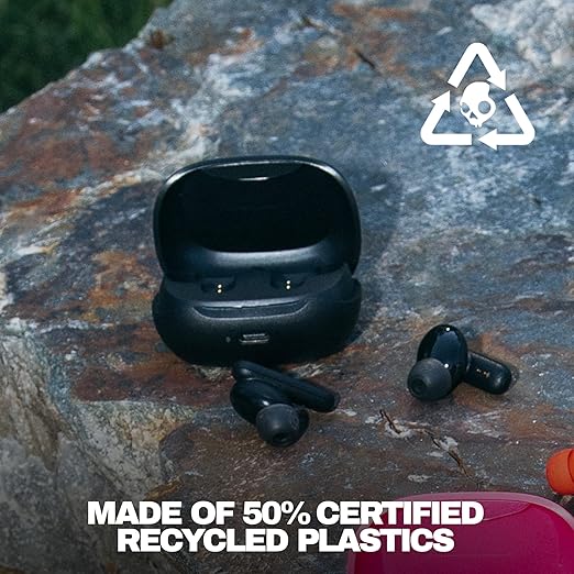 Skullcandy Smokin Buds Wireless in Ear Earbuds – ENC Clear Calls, Music/Movie/Podcast EQ Modes, 20Hr Battery + Rapid Charge, Touch Controls, Solo Bud Use, IPX4 Water Resistant (Black)
