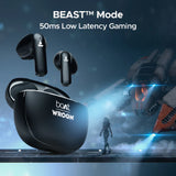 boAt Airdopes 118 in Ear Earbuds WROGN Edition w/ 50 HRS Playback, Quad Mics ENx Tech & Beast Mode(Opal Black)