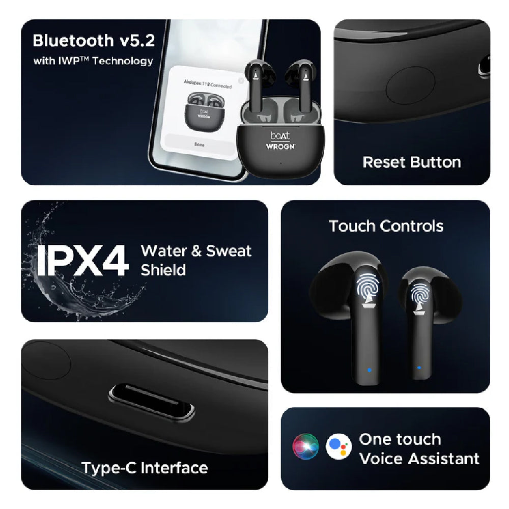 boAt Airdopes 118 in Ear Earbuds WROGN Edition w/ 50 HRS Playback, Quad Mics ENx Tech & Beast Mode(Opal Black)