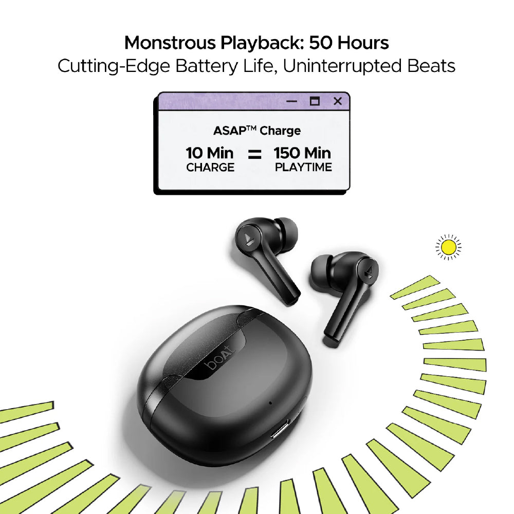 BoAt Airdopes 300 Wireless Earbuds with 50 Hours Playback, Quad Mics AI ENx™ Tech, ASAP™ Charge, Spatial Audio