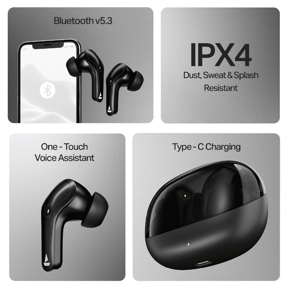 boAt Airdopes Plus 311 Wireless Earbuds with 50 Hours Playback, Dual Mics with ENx™ Technology, BEAST™ Mode, ASAP™ Charge