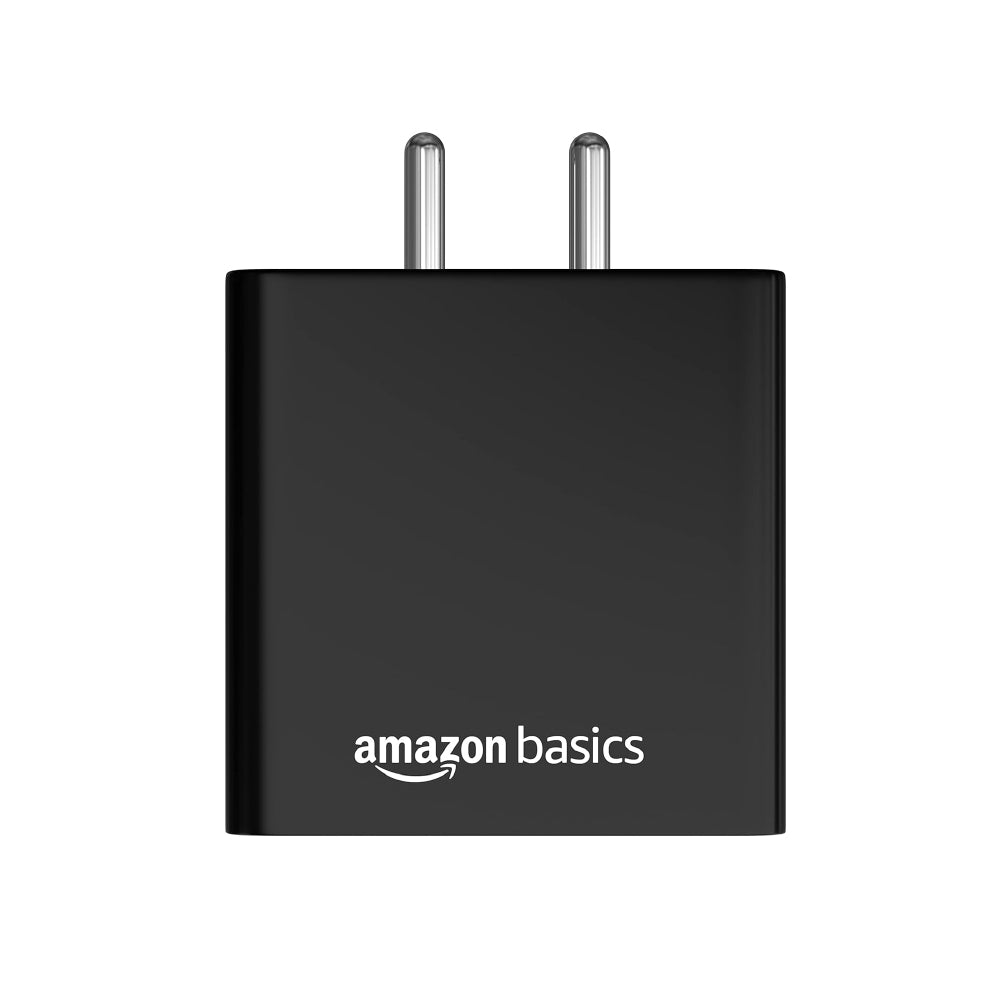 amazon basics High Power 65W Mobile/Laptop Charger Dual Port Output With Type-C Charging Cable (Black)