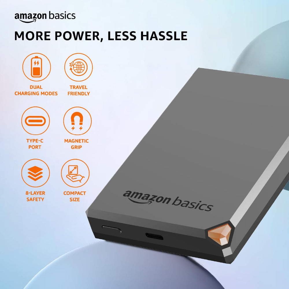 amazon basics 27000 mAh Power Bank | 22.5W Fast Charging | Triple Output | Smartphones, TWS, Speakers, Tablets, Micro USB Input (Black