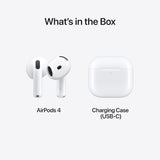Apple AirPods 4 Wireless Earbuds, Bluetooth Headphones, Personalised Spatial Audio, Sweat and Water Resistant, USB-C Charging Case, H2 Chip, Up to 30 Hours of Battery Life, Effortless Setup for iPhone