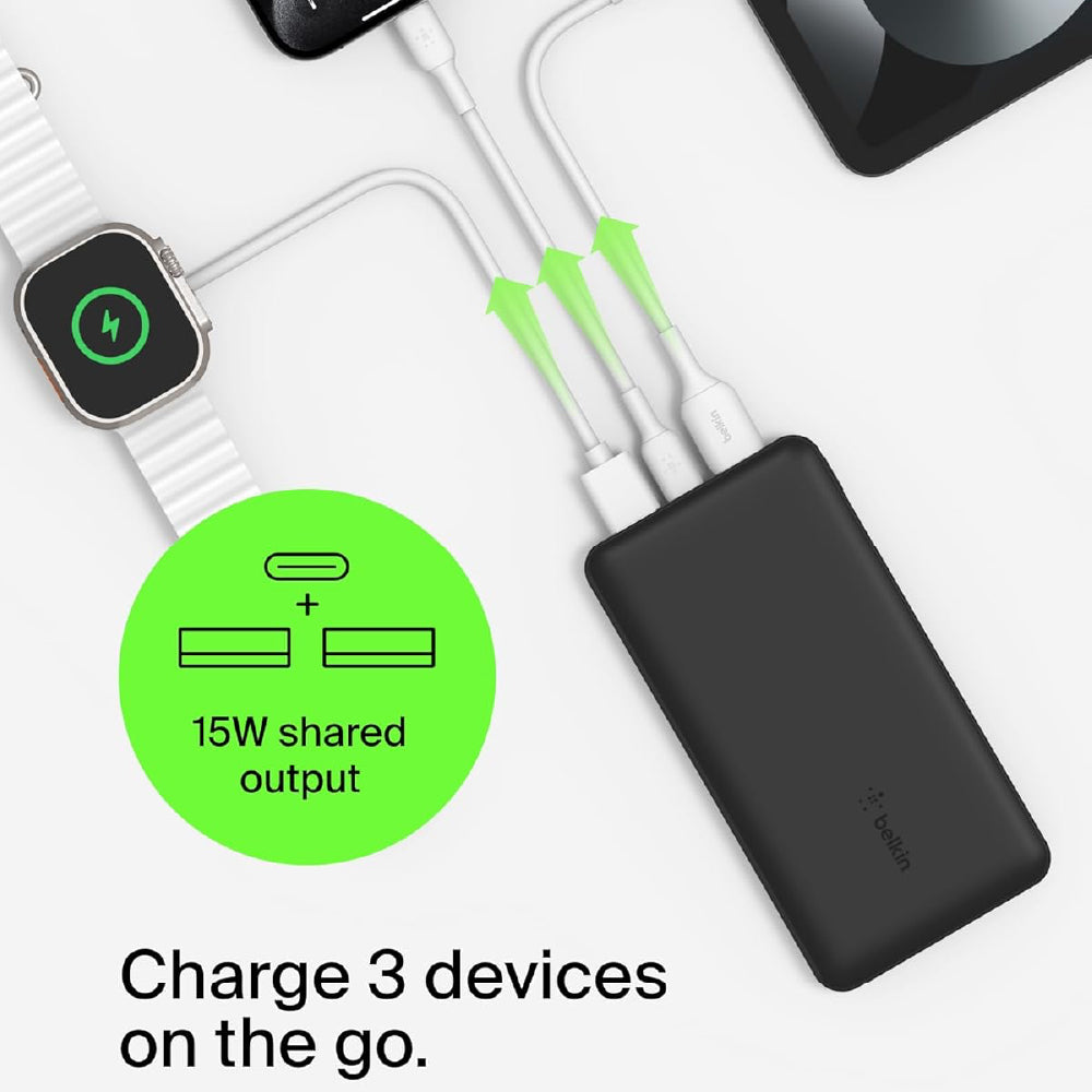 Belkin 10000 mAh Power Bank | Super Fast Charging | USB-C PD Port | 15W Charging for iPhone Series (16, 16 Pro Max), Samsung Galaxy, Google Pixel & More | 2 Years Warranty | Black