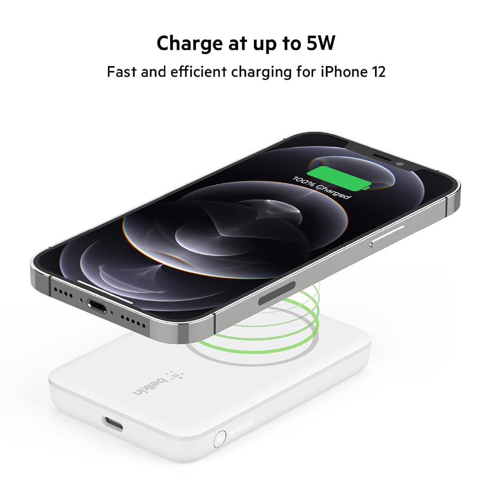 Belkin Quick Charge Magnetic Wireless Power Bank 2500mAh for iPhone 13/13 Pro/13 Pro Max/13 Mini/12/12 Pro/12 Pro Max/12 Mini Compatible for Magsafe Covers - (BPD002BTWH, White, Sleek Design)