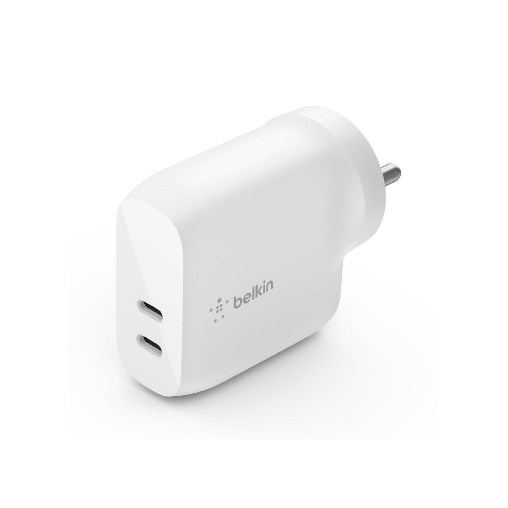 Belkin 40W (20W + 20W) Two Ports USB -C PD Wall Charger | Fast Charging for iPhone 17, Air, Pro, Pro Max, Samsung Galaxy S25, Google Pixel 10, iPad, AirPods, & More | 2 Years Warranty, White