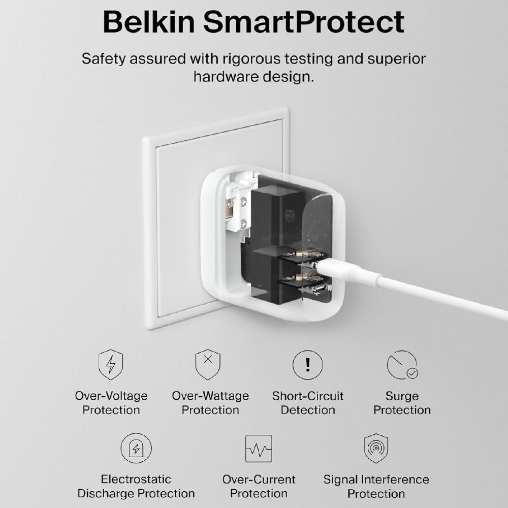 Belkin 40W (20W + 20W) Two Ports USB -C PD Wall Charger | Fast Charging for iPhone 17, Air, Pro, Pro Max, Samsung Galaxy S25, Google Pixel 10, iPad, AirPods, & More | 2 Years Warranty, White