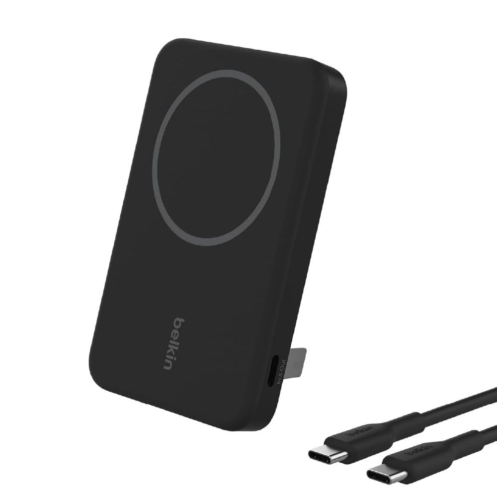 Belkin Qi2 Wireless Power Bank 15W 5000 mAh | MagSafe Charger w/Built-in Pop-up Kickstand | Compatible w/iPhone 17, Air, Pro, Pro Max, Google Pixel 10, etc. | Black