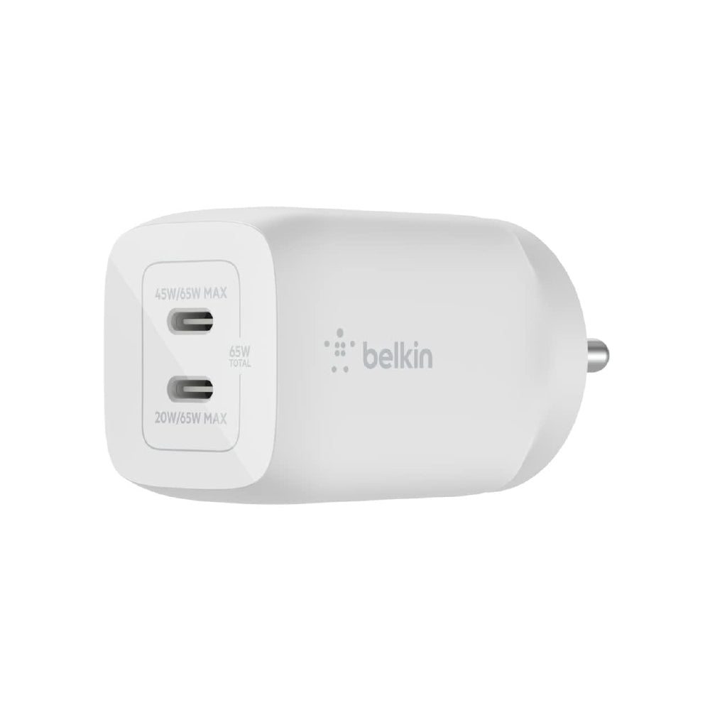 Belkin 65W (45W+20W) USB -C GaN Charger | Fast Charging PD | Gan Technology for Samsung Galaxy S25, Apple iPhone 17, Air, Pro, Pro Max, iPad, MacBook & More | 2 Years Warranty | White