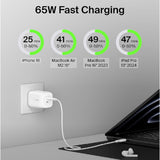 Belkin 65W (45W+20W) USB -C GaN Charger | Fast Charging PD | Gan Technology for Samsung Galaxy S25, Apple iPhone 17, Air, Pro, Pro Max, iPad, MacBook & More | 2 Years Warranty | White