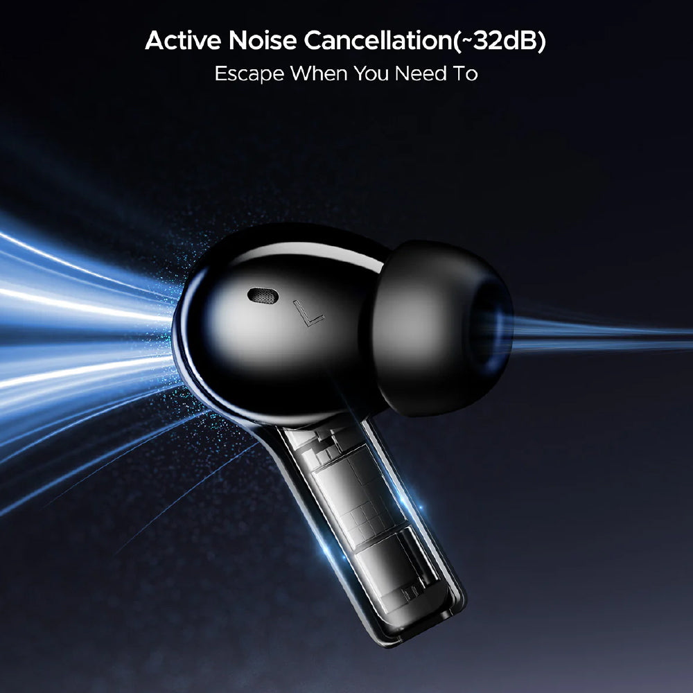 Boat Nirvana Space, 360º Spatial Audio, Active Noise Cancellation (~32dB), 100Hrs Battery,4Mics ENx, Fast Charge, v5.3 Bluetooth Earbuds, TWS Ear Buds Wireless Earphones with mic (Cosmic Black)