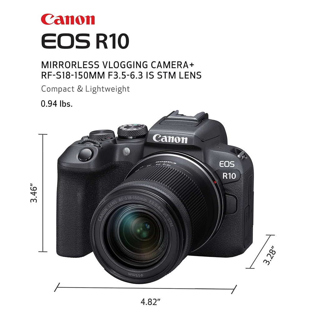 Canon EOS R10 24.2MP RF-S18-150 F/3.5-6.3 IS STM Mirrorless Camera (APS-C Sendor, 4K UHD Video) for Wedding & Content Creators - Black