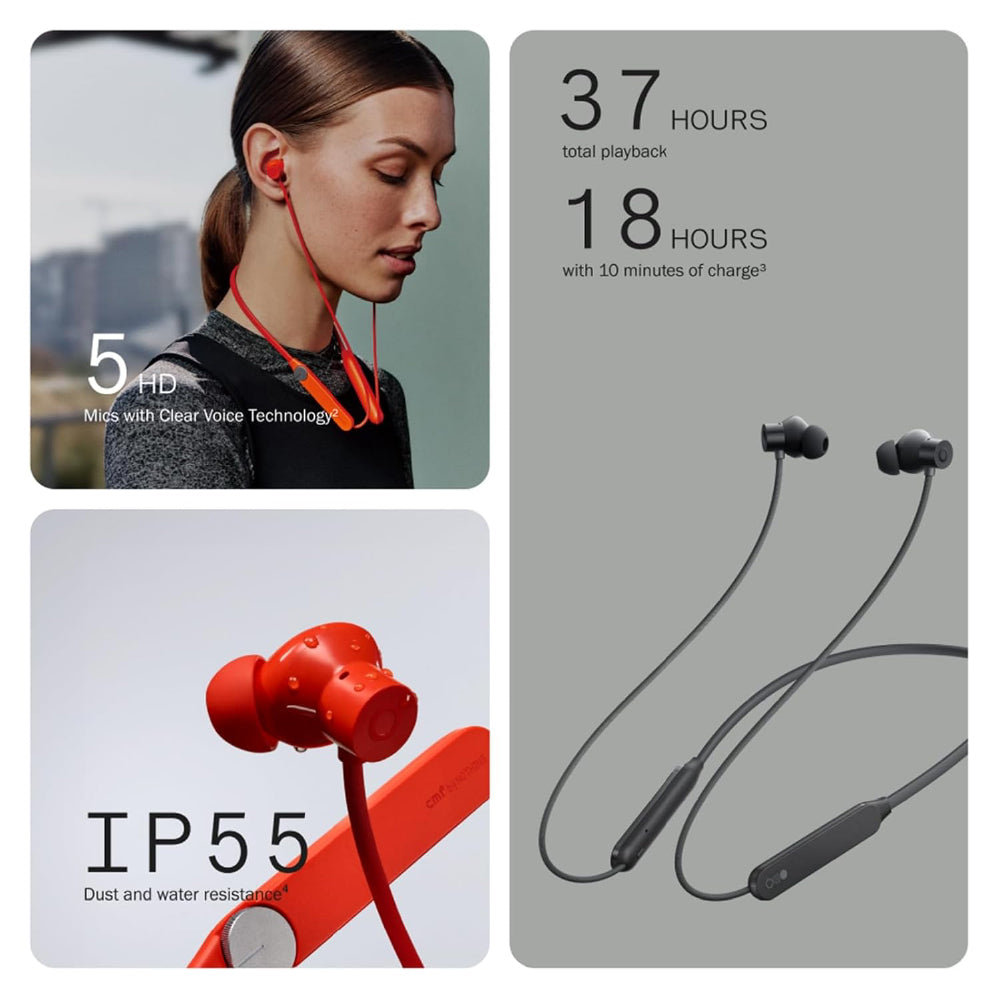 CMF BY NOTHING Neckband Pro Bluetooth In-Ear Headphones,50Db Hybrid Active Noise Cancelling Earbuds With 5 Hd Mics,Ip55 Bt5.3 37Hours Long Play Time Dual Device Connection Neckband-Light Grey