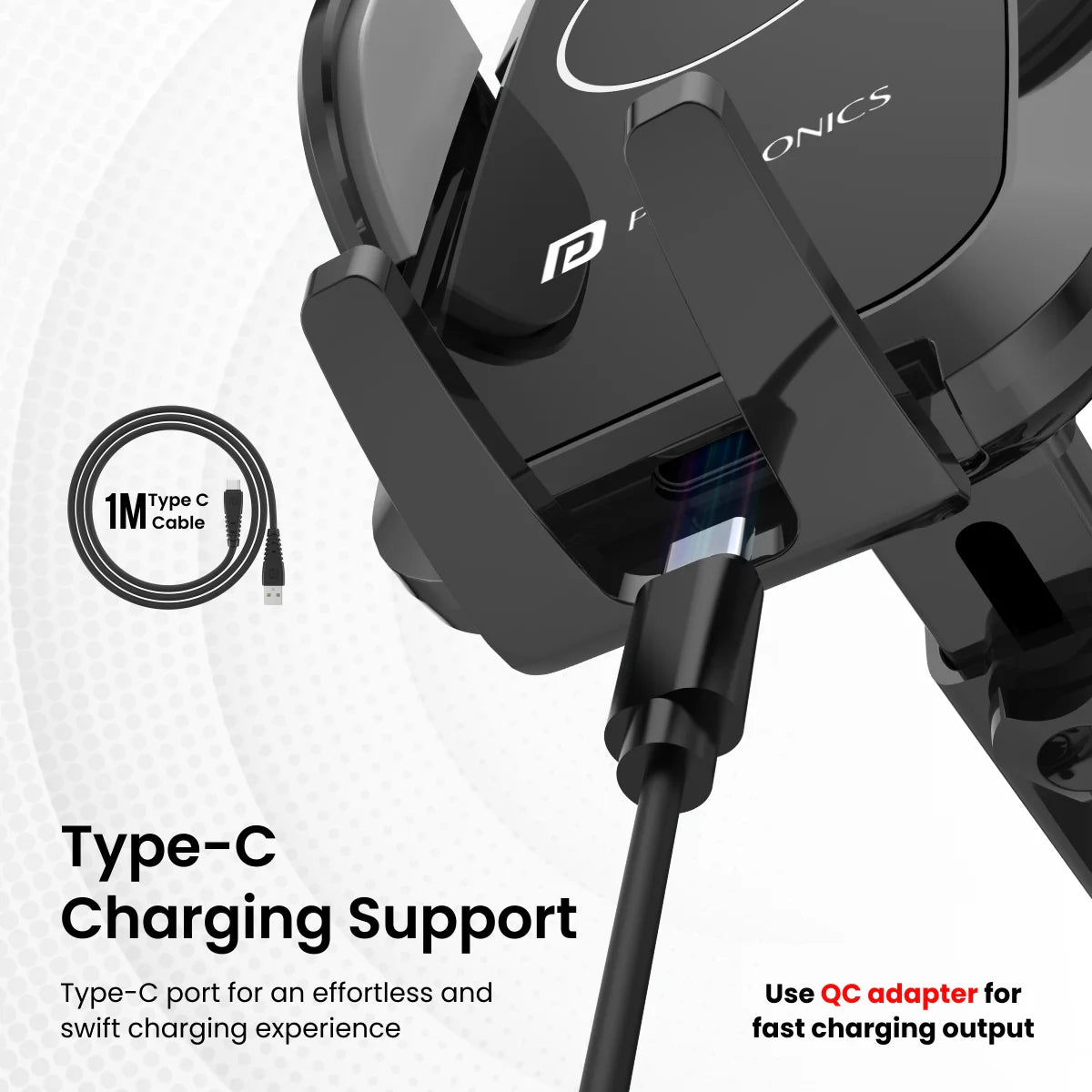 Portronics Charge Clamp 2 15W Wireless Charging Phone Holder