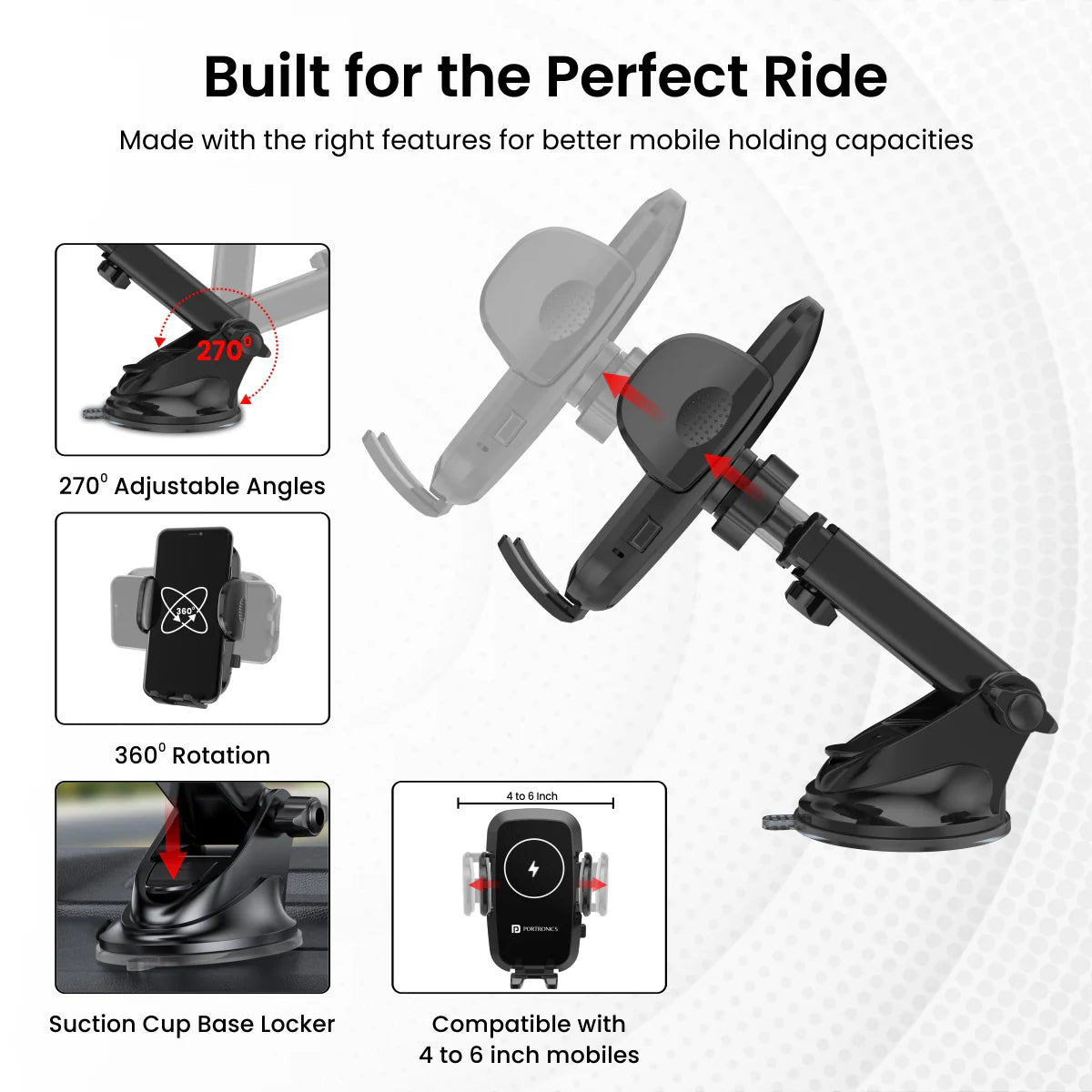 Portronics Charge Clamp 2 15W Wireless Charging Phone Holder