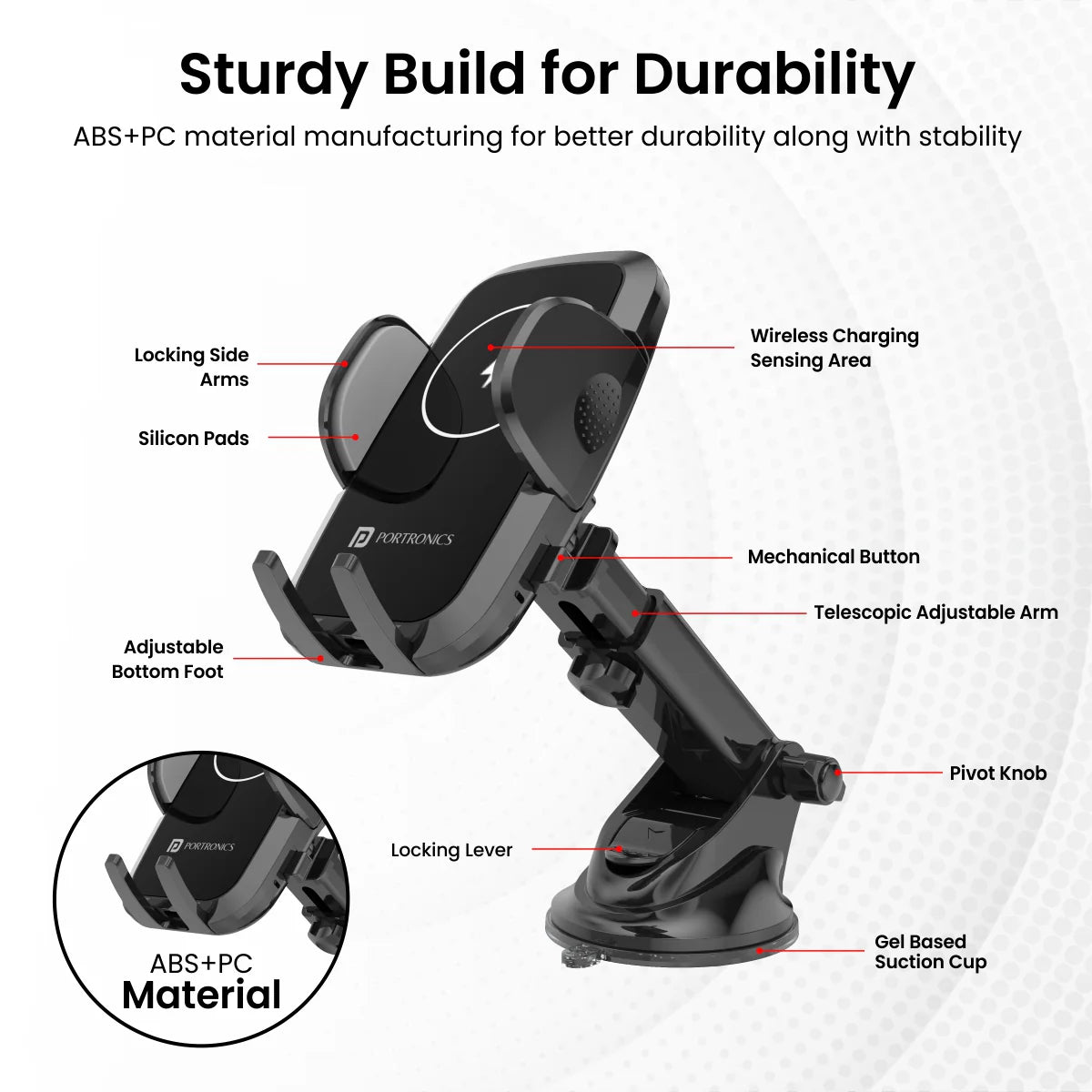 Portronics Charge Clamp 2 15W Wireless Charging Phone Holder