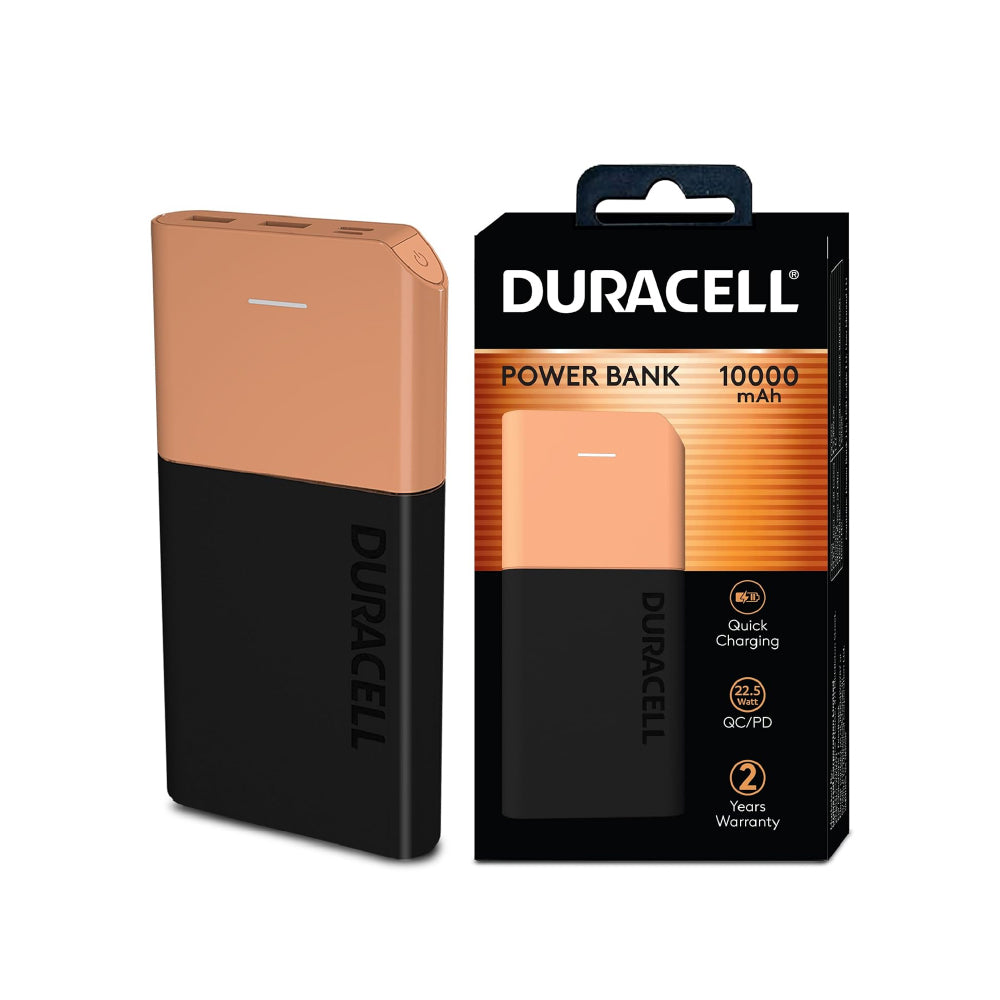 Duracell Power Bank 10000 mAh, Portable Charger, USB C/Micro USB Input, USB A/USB C Output, Fast Charge Technology, 22.5W Power Delivery for Smartphones, Tablets, Headphones and USB-Powered Devices