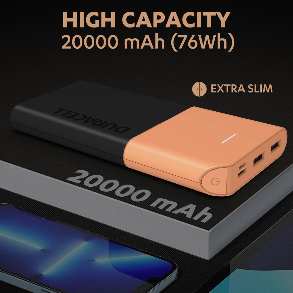 Front view of CarrotKart Duracell 20000 MAH Slimmest Power Bank Power Bank – India | CarrotKart
