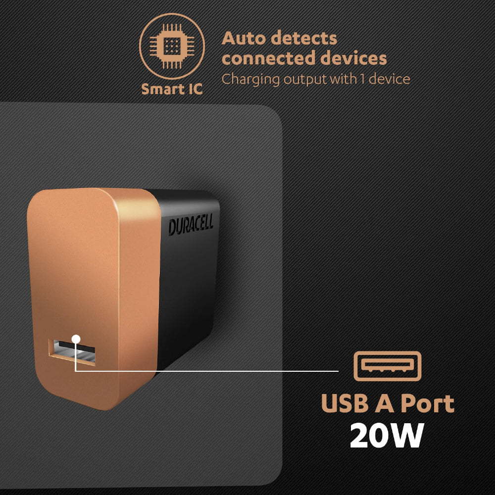 DURACELL 20 Watts Fast Wall Charger Adapter, 1 USB C, Fast Charging Compatible with iPhone, iPad, Samsung Galaxy, Note, Redmi, Mi, Oneplus, Oppo, Vivo Smartphones, DU066
