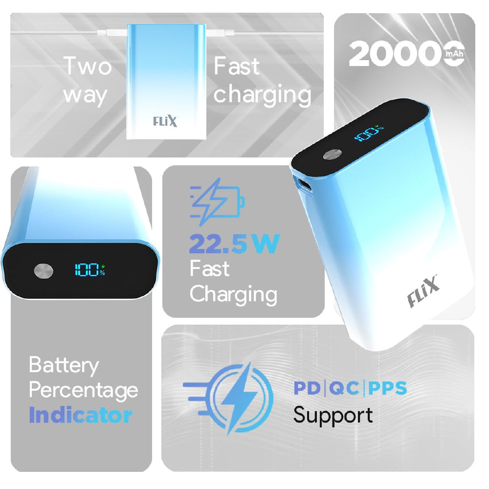 Close-up of CarrotKart FLiX UltraCharge Duotone 20 Power Bank – India | CarrotKart