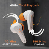 Boat Immortal 121 TWS Earbuds with Beast™ Mode(40ms Low Latency) for Gaming, 40H Playtime, Blazing LEDs, Quad Mics ENx™, Boat Signature Sound, ASAP™ Charge(10 Mins= 180 Mins)(White Sabre)