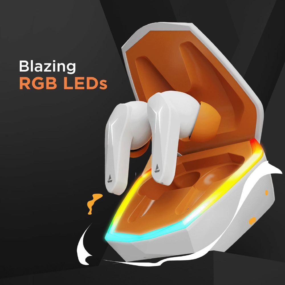 Boat Immortal 121 TWS Earbuds with Beast™ Mode(40ms Low Latency) for Gaming, 40H Playtime, Blazing LEDs, Quad Mics ENx™, Boat Signature Sound, ASAP™ Charge(10 Mins= 180 Mins)(White Sabre)