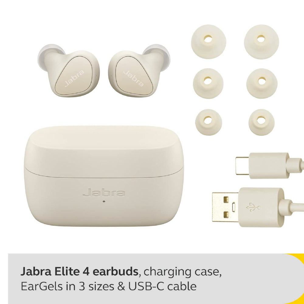 JABRA Jabra Elite 4 Bluetooth Headsets with ANC, Multipoint, 4-mic call technology Bluetooth (Light Beige, In the Ear)
