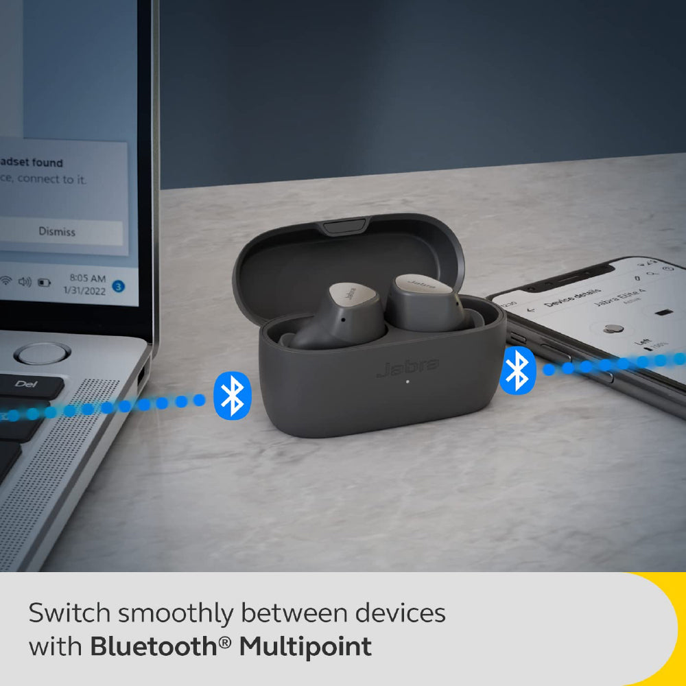 JABRA Jabra Elite 4 Bluetooth Headsets with ANC, Multipoint, 4-mic call technology Bluetooth (Light Beige, In the Ear)