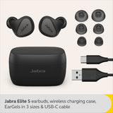 Jabra Elite 5 True Wireless in Ear Bluetooth Earbuds with Active Noise Cancellation, 6 Built-in Microphones for Clear Calls, Dual Pairing & Microsoft Swift Pair for Windows Devices - Titanium Black