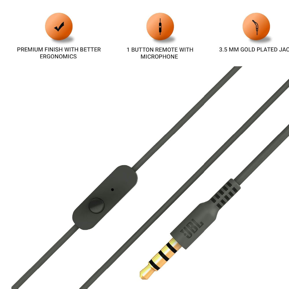 JBL C200SI, Premium in Ear Wired Earphones with Mic, Signature Sound, One Button Multi-Function Remote, Premium Metallic Finish, Angled Earbuds for Comfort fit (Gun Metal)