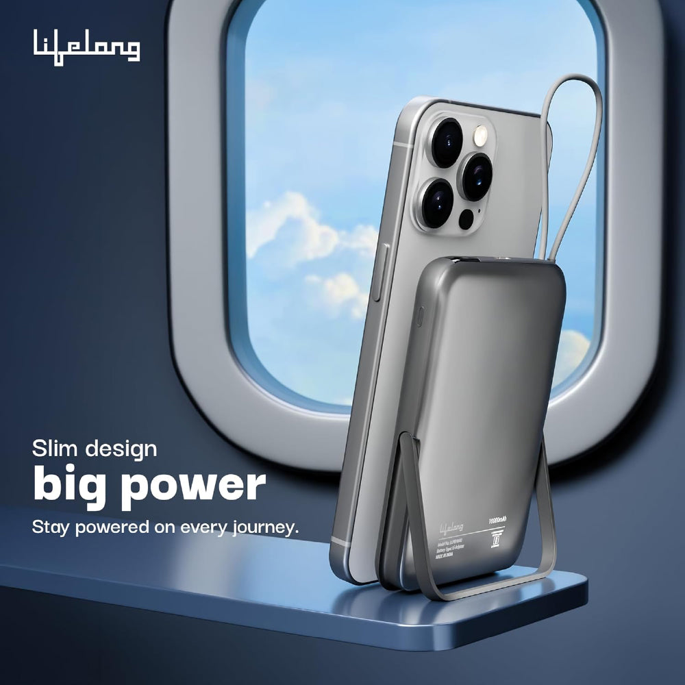 Lifelong Electronics 10000mAh MagSafe Wireless Fast Charging Power Bank for iPhone, Apple Watch, Airpods & All Qi Enabled Phones | QC 3.0 Powerbank (22.5W Output) | Cable & Stand + Extra Magnetic Ring
