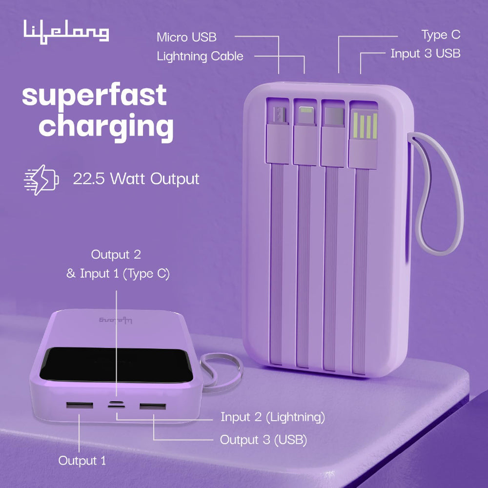 Front view of CarrotKart Lifelong Electronics 10000mAh 22.5W Fast Charging Power Bank – India | CarrotKart