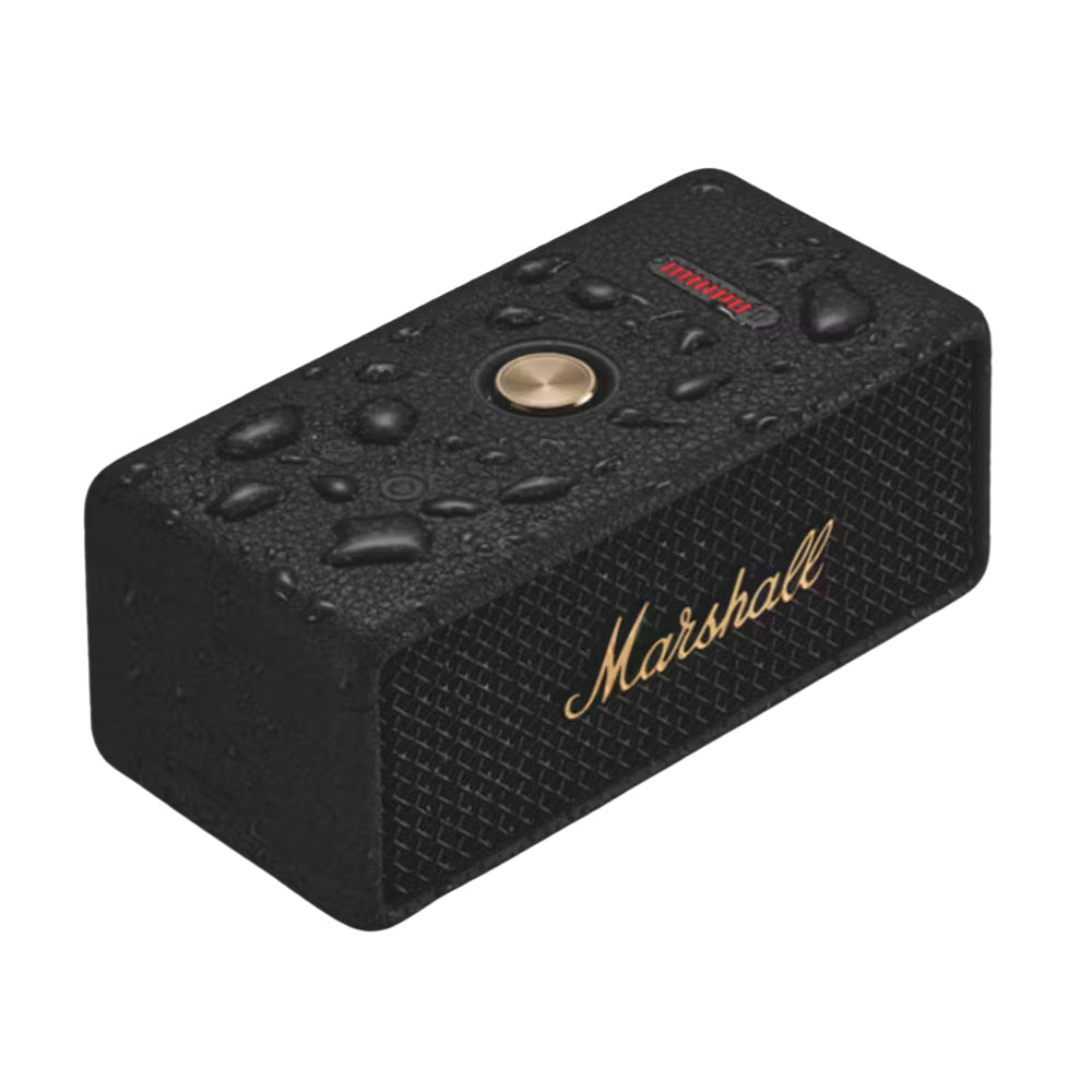 Marshall Emberton III Compact Portable Bluetooth Speaker with 32+ Hours of Playtime, (360° Sound), Dust & Waterproof (IP67) – Black & Brass.