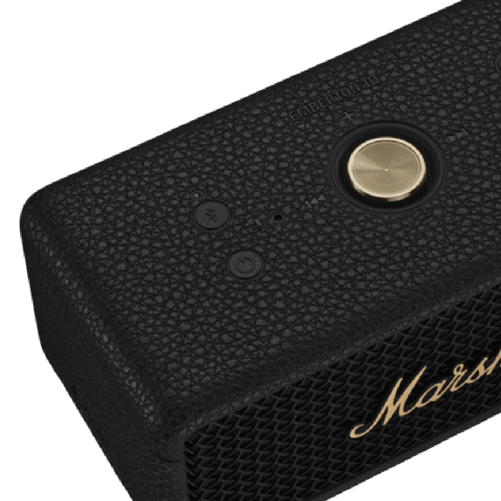 Marshall Emberton III Compact Portable Bluetooth Speaker with 32+ Hours of Playtime, (360° Sound), Dust & Waterproof (IP67) – Black & Brass.