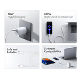 XIAOMI Mi Hypercharge 60W Type C to Type C Cable for iPhone, Samsung, Tablets, Laptops, Macbook & Other Type C Devices, Supports Power Delivery (PD) Technology, 480Mbps Data Sync