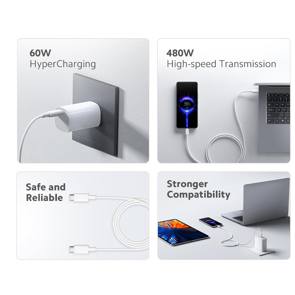 XIAOMI Mi Hypercharge 60W Type C to Type C Cable for iPhone, Samsung, Tablets, Laptops, Macbook & Other Type C Devices, Supports Power Delivery (PD) Technology, 480Mbps Data Sync