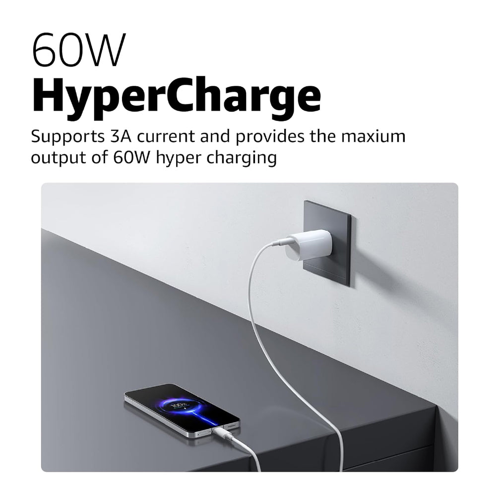 XIAOMI Mi Hypercharge 60W Type C to Type C Cable for iPhone, Samsung, Tablets, Laptops, Macbook & Other Type C Devices, Supports Power Delivery (PD) Technology, 480Mbps Data Sync