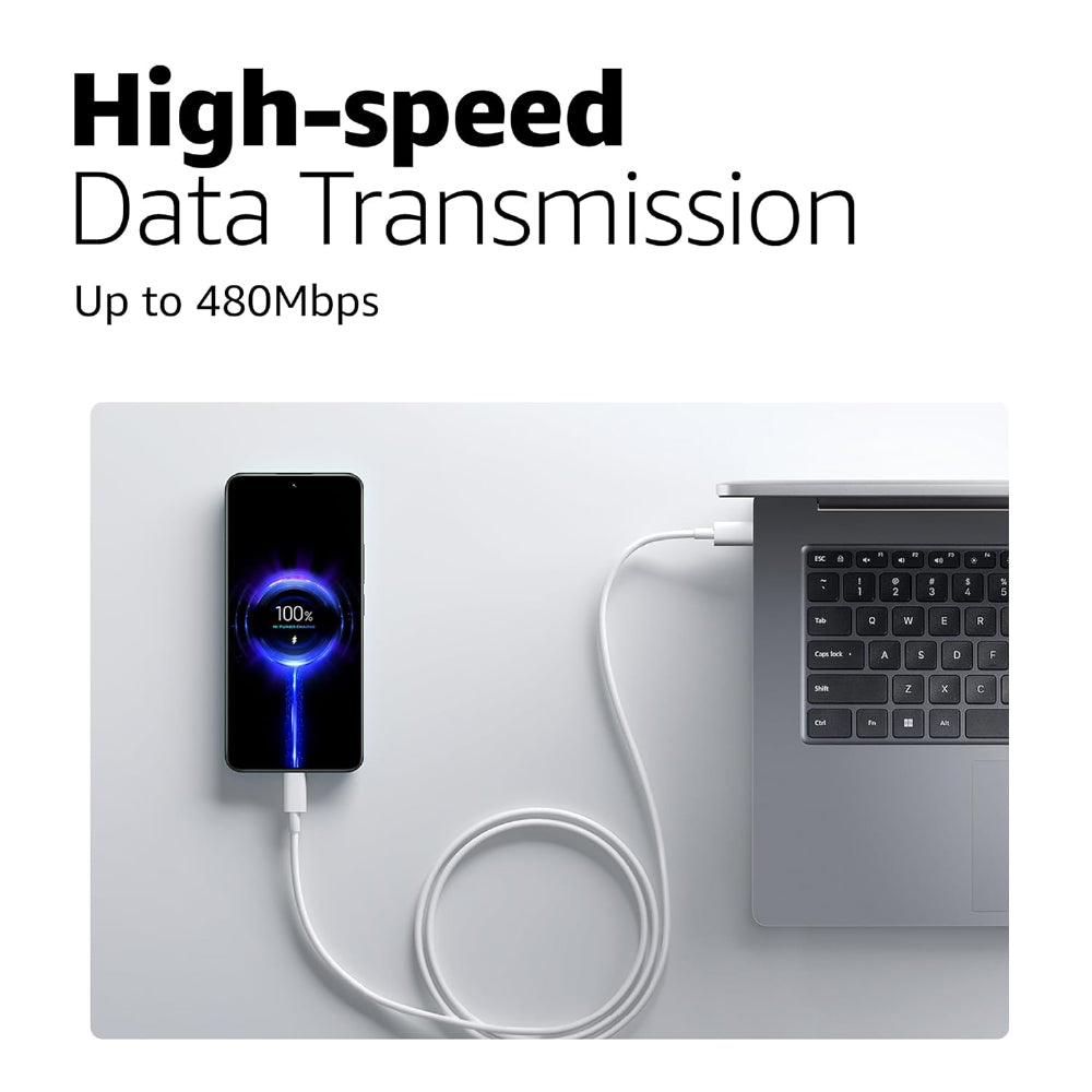 XIAOMI Mi Hypercharge 60W Type C to Type C Cable for iPhone, Samsung, Tablets, Laptops, Macbook & Other Type C Devices, Supports Power Delivery (PD) Technology, 480Mbps Data Sync