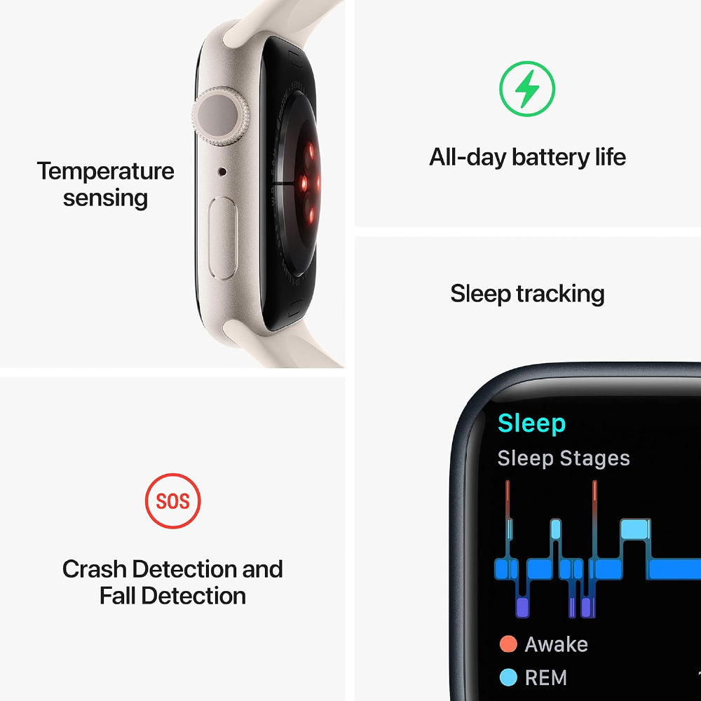 Apple Watch Series 8 [GPS 41 mm] Smart Watch w/Midnight Aluminium Case with Midnight Sport Band. Fitness Tracker, Blood Oxygen & ECG Apps, Always-On Retina Display, Water Resistant