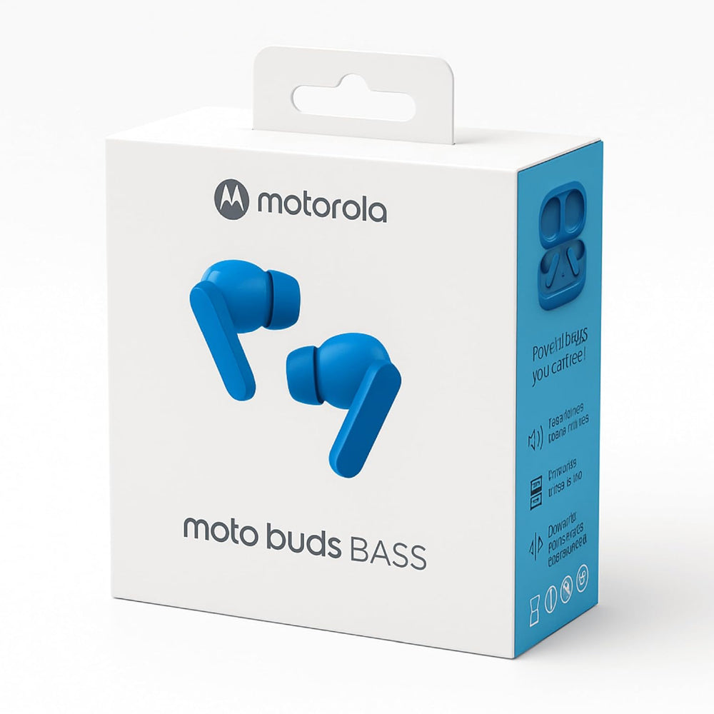 Motorola Moto Buds Bass (Blue, TWS) | Hi-Res Audio with LDAC | 12.4mm Drivers, 50 dB ANC | 6-Mic ENC Calling | 41H Playtime | Bluetooth 5.3 | IPX4 | Comfortable All-Day Fit | Comfortable All-Day Fit