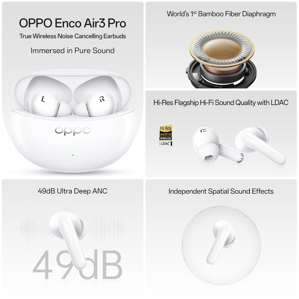 OPPO Enco Air3 Pro Industry first Composite Bamboo Fiber,ANC,30H Playtime,Fast Charge Bluetooth (Green, True Wireless)