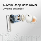Real Me Air 6 Buds | 50dB Active Noise Cancellation, Hi-Res LHDC Audio, 12.4mm Dynamic Bass Driver, 6 Mic Clear Voice Calls, 51,IP55 Waterproof,TWS for Apple & Android (Air 6, Forest Green)